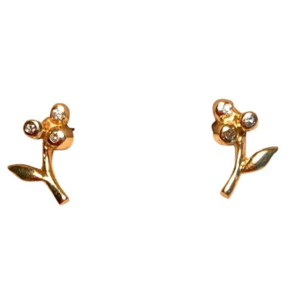 SOLD Flower Motif 18K Gold Diamond Stud Earrings